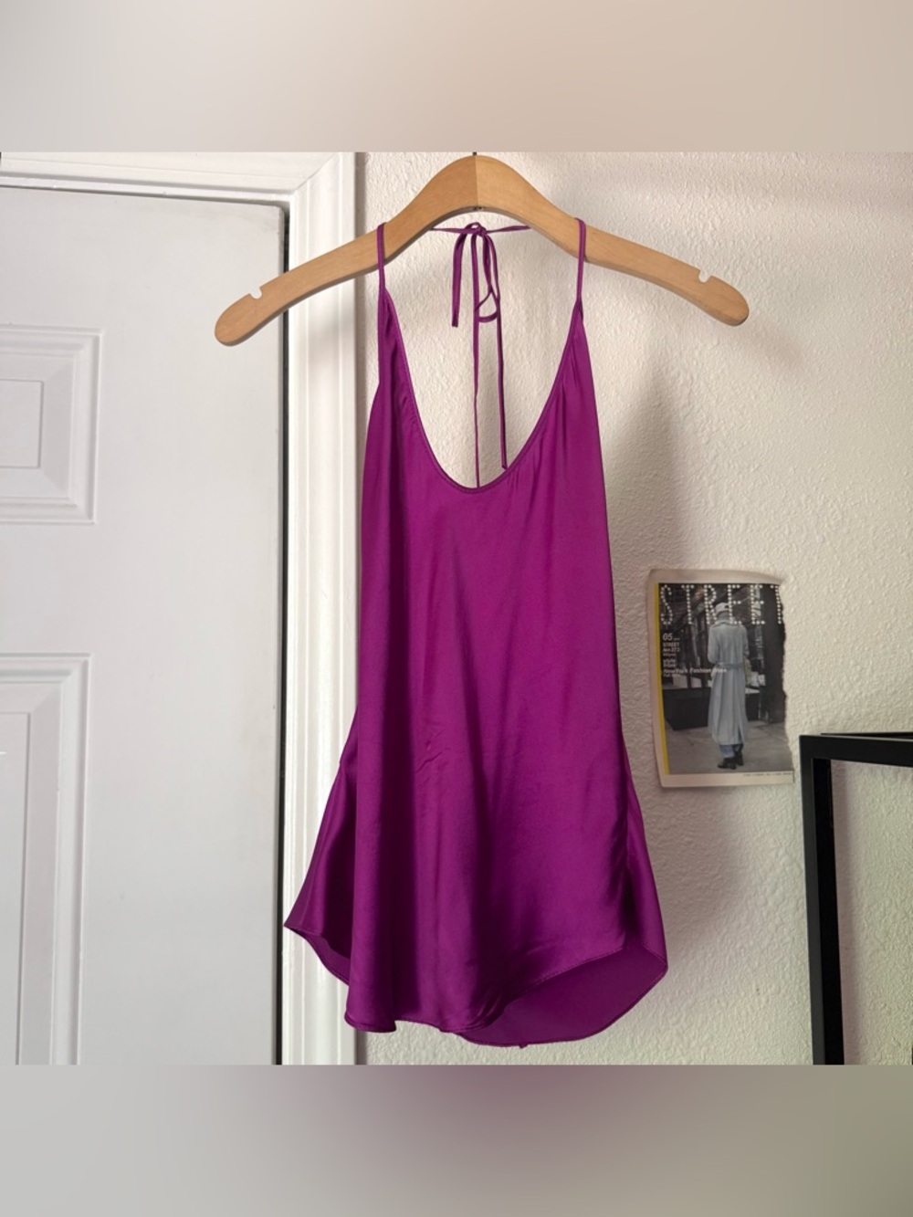 JUAN CARLOS OBANDO magenta purple silk backless halter neck scoop cami tank top